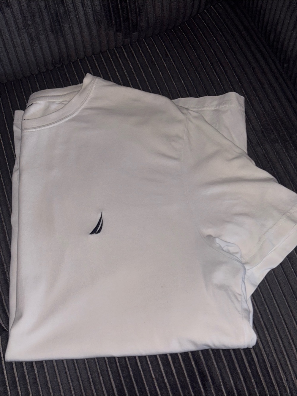 Nautica White Crewneck Tee with Navy Sail Embroidery
